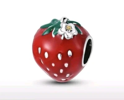 Pulsera Fresa Plata Dije Jardín Panadero Plato Fruta Roja 925 Dije Foto 1 de 3