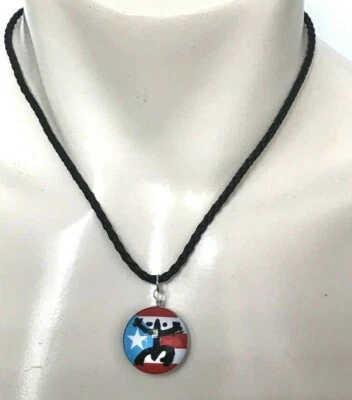 BANDEIRA DE PORTO RICO BORICUA COM COQUI TAINO dupla face PINGENTE COLAR LEMBRANÇAS - Imagem 1 de 4