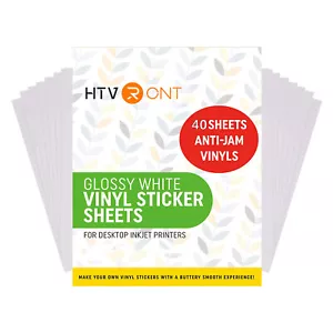 40 Pack Glossy Printable Vinyl Sticker Paper Labels for Inkjet & Laser Printing - Picture 1 of 9