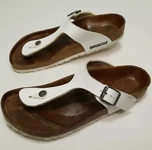 Birkenstock 38 Gizeh Birko-Flor Strap Sandal Size L 7/M 5 White Regular fit - Picture 1 of 11