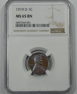1919-D Lincoln/Wheat Ears reverse Cent CERTIFIED NGC MS 65 BROWN 1c - Image 1 of 4