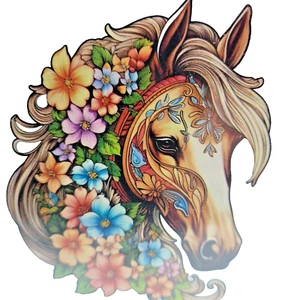 Flowered Palomino Horse Adult Non-Interlocking Wooden Puzzle, A5/S @ 5.8" x 6.9" - Picture 1 of 4