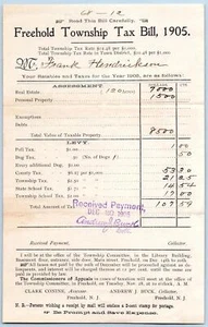 1905 FREEHOLD TOWNSHIP NEW JERSEY*NJ*TAX BILL*FRANK HENDRICKSON*ANDREW BUCK - Picture 1 of 2
