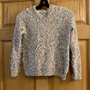 DKNY Youth Chenille Pullover Hooded Sweater Size M 10/12 Confetti Knit Frayed - Picture 1 of 5