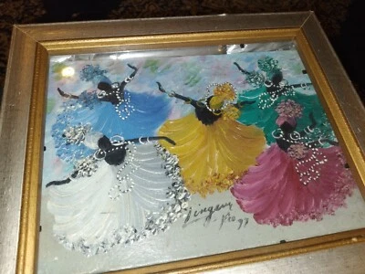 Lingem Linda H Margem heavy impasto oil Colorful Brazilian Dancers 90s Samba BR - Image 1 of 4