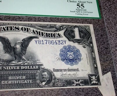 1899 ERROR PCGS AU 55 Butterfly $1 Black Eagle Silver Certificate Currency Note - Image 1 of 4