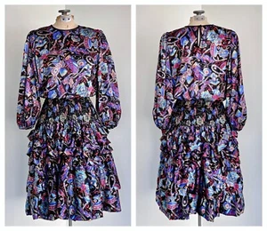 Diane Fries Rüschenkleid Gr. Petite Small Vintage schwarz Blumen Rüschenkleid - Bild 1 von 6