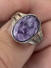 Vintage 925 Sterling Silver Sugilite Charoite Southwest Signed Ec Size 6.25 Nice