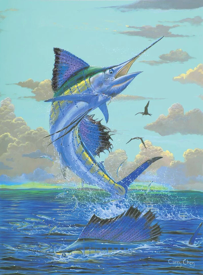 Mural de azulejo cerâmico banheiro backsplash - Velas duplas - Vela peixe arte marlin - Imagem 1 de 1