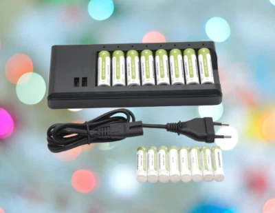 Ladegerät + 16 x Akku - 8 x AA Mignon 8 x AAA Mikro NiMH Wiederaufladbar + USB - Bild 1 von 4