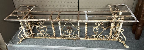 Antique Wrought Iron Plant Stand / Window Box / Bench w Bronze Accent Rose 71” L Cover