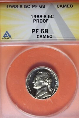 1968-S ANACS PF68 CAMEO PROOF JEFFERSON NICKEL #B40971 - Image 1 of 2