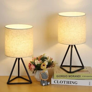 Table Lamps Set of 2 Bedside Desk Lamp for Living Room Bedroom Fabric Lampshade - Picture 1 of 8