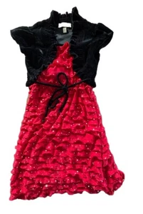 Speechless Holiday Dress Size 7 Red Ruffled Sequined Mock Velour  Jacket EUC - Picture 1 of 12