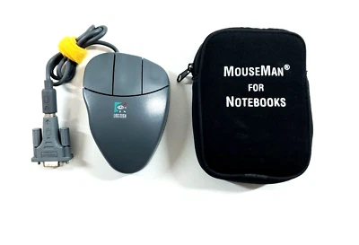 Vintage Logitech MouseMan PS2 Serial 3 Button Notebook Mouse M-CQ38 w Belt Bag - Image 1 of 4
