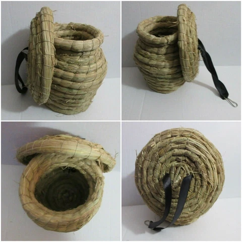 Rattan Wicker Grass Basket w Lid Free Stand Hanging Decor Floral Bird Nest House Cover
