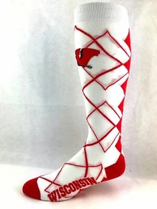Wisconsin Badgers Red & White Diamond Design Argyle Thin Long Socks - Picture 1 of 2