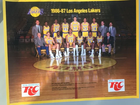 Los Angeles Lakers Team Poster 1986-87 Royal Crown Cola Advertizment 22" x 17" Cover