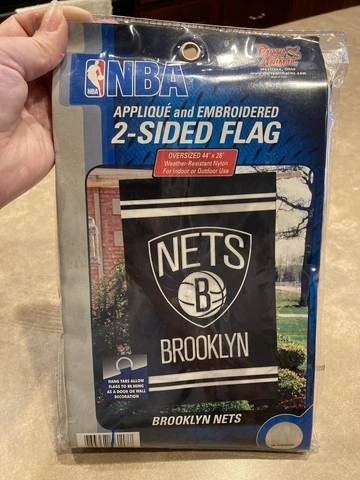 NBA~Brooklyn Nets~Appliqué & Embroidered 2 Sided Flag 44” x 28” New In Package! Cover