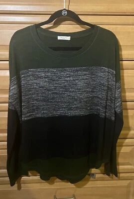 Rag and Bone Hudson Striped Long-Sleeve Crew Neck Sweater Size XL, Forest Green - Image 1 of 4
