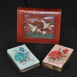 Juego de tarjetas estuche de cuero Bridge Rummy de colección Mallard Ducks Miami Cigar Co & CigService - Imagen 1 de 9