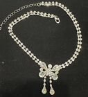 Prong-set Sparkly Crystal Choker W Butterfly Pendant Necklace Double Row Euc