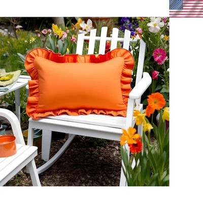 Funda de almohada moderna de algodón con volantes en naranja brillante - decoración festiva de 17 pulgadas Foto 1 de 2