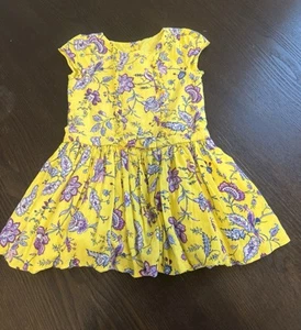 Janie and Jack Girl's Yellow Floral Toile Bird Ruffle Lined Dress Size 4 - Picture 1 of 5