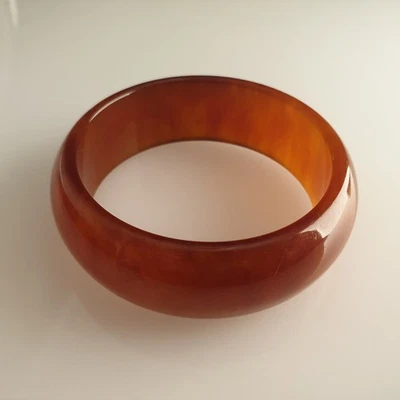 Bracelet jonc Bakélite orange ambre marbré Largeur 2,5 cm Vintage - Photo 1/4