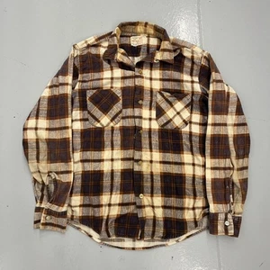 Cuello de franela de algodón a cuadros marrón deportivo vintage años 60 verdadero vintage - Imagen 1 de 4