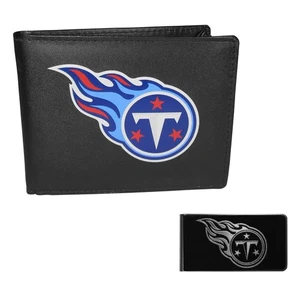 Cartera plegable de cuero NCAA Tennessee Titans y clip para dinero negro, negra, talla única - Imagen 1 de 6