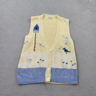 Chaleco Koret Mujer Mediano Pájaro Tejido Abuela Birdhouse Bordado Botones Azul Jay Foto 1 de 4