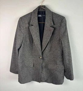 Blazer de mujer ZARA con un botón mezcla de lana gris espiga talla S - Imagen 1 de 11