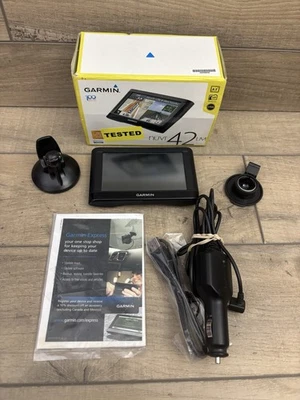 Garmin Nuvi 42LM 4.3" Portable GPS Free Lifetime Maps Cords Instructions. Tested - Image 1 of 4