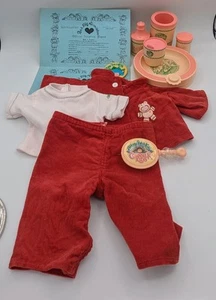 Vintage 1980's Cabbage Patch Lot of 11 Dishes Italy Coleco Red Outfit Button/Pin - Picture 1 of 13