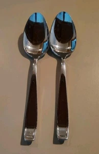 2 Mikasa NATASHA Stainless Glossy Flatware Oval Soup Spoons 7 5/8" - Picture 1 of 2