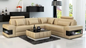 Ecksofa Eckcouch Design Wohnzimmer Möbel Lederpolster Couch Sofa L Form + Tisch - Bild 1 von 4