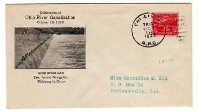#681 Ohio River 1929 FDC -  Unofficial Madison IN Cancel Planty #13 Shockley - Image 1 of 2