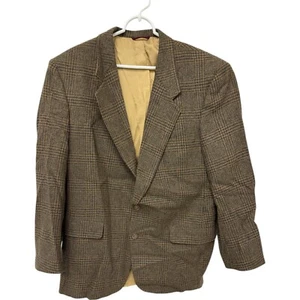 Hart Schaffner Marx Sport Coat Brown Mens 44L Tweed Plaid Inner Pocket Lined - Picture 1 of 12