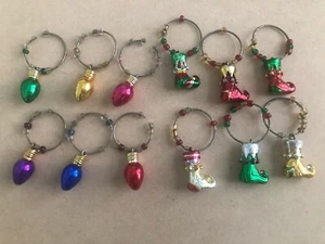 Set of 12 Christmas Ornaments And Candy Canes Wine Glass Charms Stocking Stuffer - Picture 1 of 3