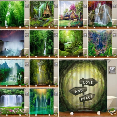 Forest Cabin Waterproof Shower Curtain Extra Long Bathroom Curtains w/Hooks Gift