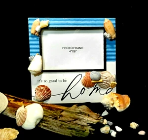 OOAK "It's Good to Be Home" Seashell Decor Picture Frame - Picture 1 of 7