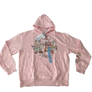 Hello Kitty Pullover Hoodie Womens Size L Pink Stretch Long Sleeve Drawstring - Picture 1 of 23