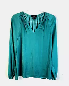 Rachel By Rachel Roy Peasant Top Women's Medium Green Relaxed Fit Silky Feel - Picture 1 of 8