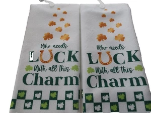 St. Patrick's Day Kitchen Dish Towels 15" x 25" Set of 2 NWT LUCK CHARM - Picture 1 of 2