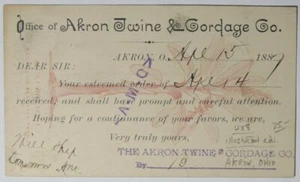 Banana Plant, Ackron Twine & Cordage Co. Ohio 1887 ad on 1c UX postal card tied - Picture 1 of 2