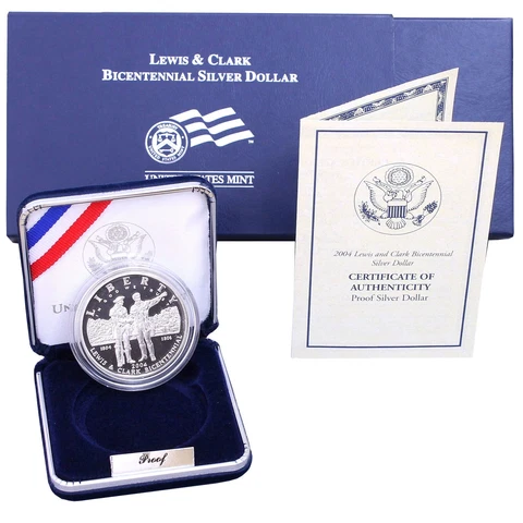 2004 P Lewis & Clark Bicentennial Proof Commem 90% Silver Dollar OGP US Coin Cover