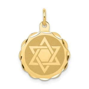 14k Yellow Gold Solid Star of David Disc Charm Pendant 0.83 Inch - Picture 1 of 4