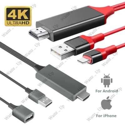 For iPhone iPad Android 1080P HDMI Mirroring Cable Phone to AV TV HDTV Adapter - Image 1 of 4