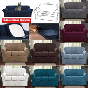 3-Seater Velvet Sofa Cover 4 Pieces Futon Protector Stretch Slipcover Furniture - Picture 1 of 74